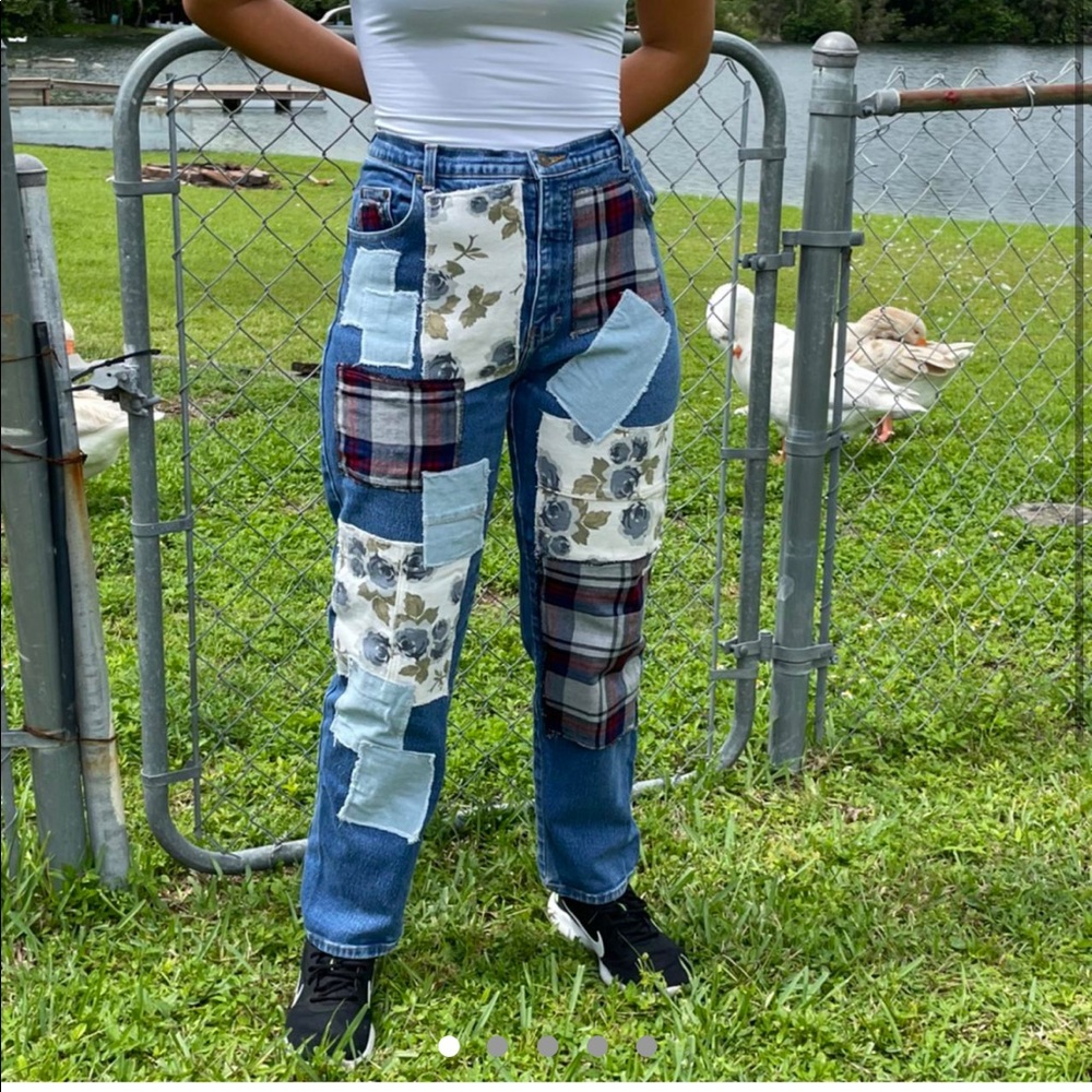 Custom patchwork mom jeans